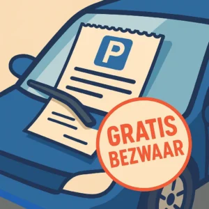 blauwe auto met parkeerbon onder de ruitenwisser